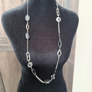 Lia Sophia Retired Black and Silver Geometric Necklace